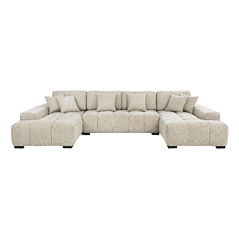 Coaster Cannella U-Shaped Fabric Upholstered Sectional Sofa in Beige