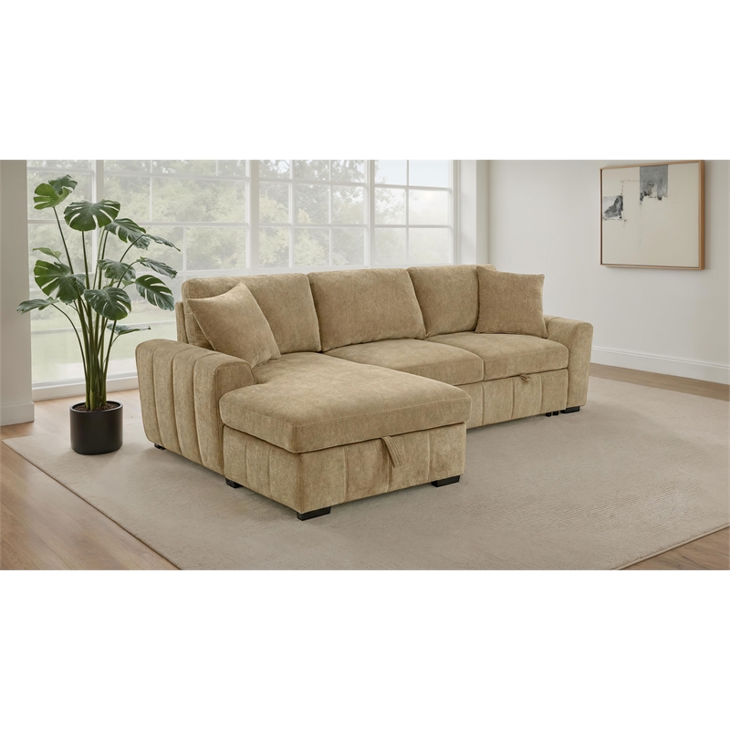 Coaster Pastrana Fabric Upholstered Sleeper Sectional Sofa LAF Chaise in Camel