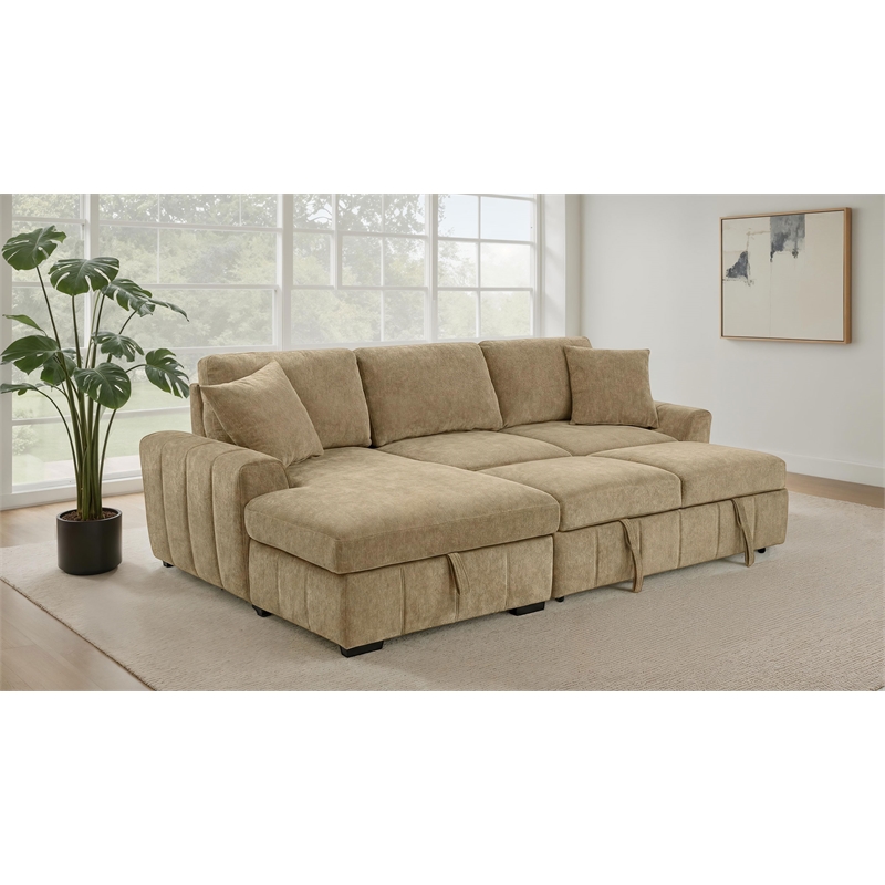 Coaster Pastrana Fabric Upholstered Sleeper Sectional Sofa LAF Chaise in Camel