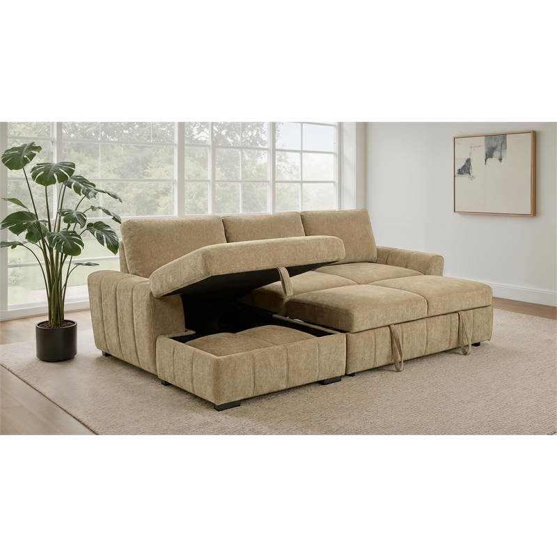 Coaster Pastrana Fabric Upholstered Sleeper Sectional Sofa LAF Chaise in Camel