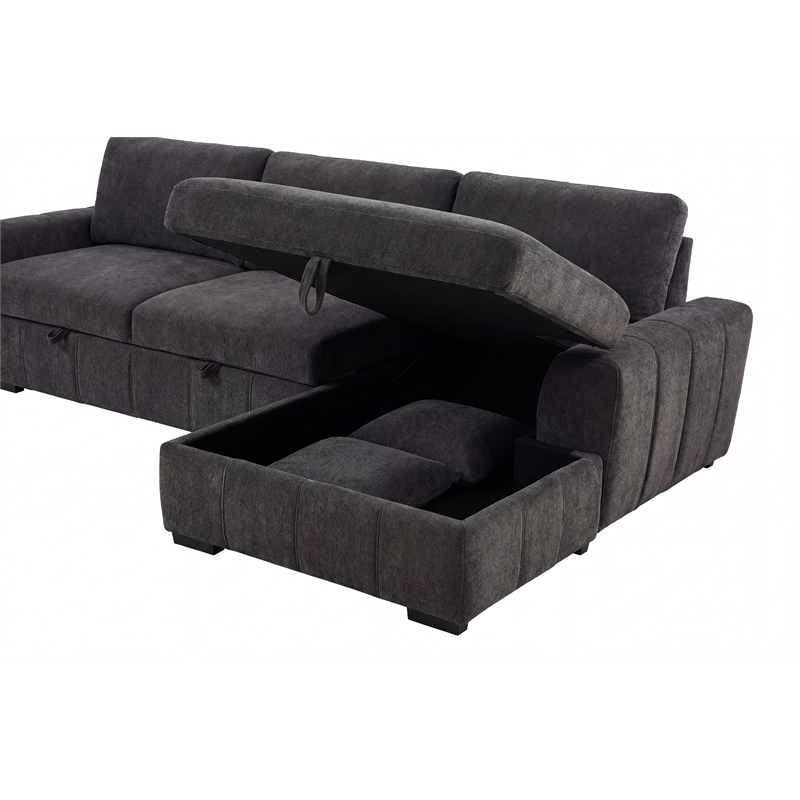 Coaster Pastrana Fabric Upholstered Sleeper Sectional Sofa RAF Chaise in Gray