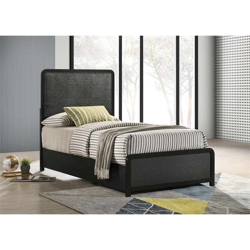 Coaster Cavelle 51-inch Mid-Century Modern Twin Wood Panel Bed in Black/Charcoal
