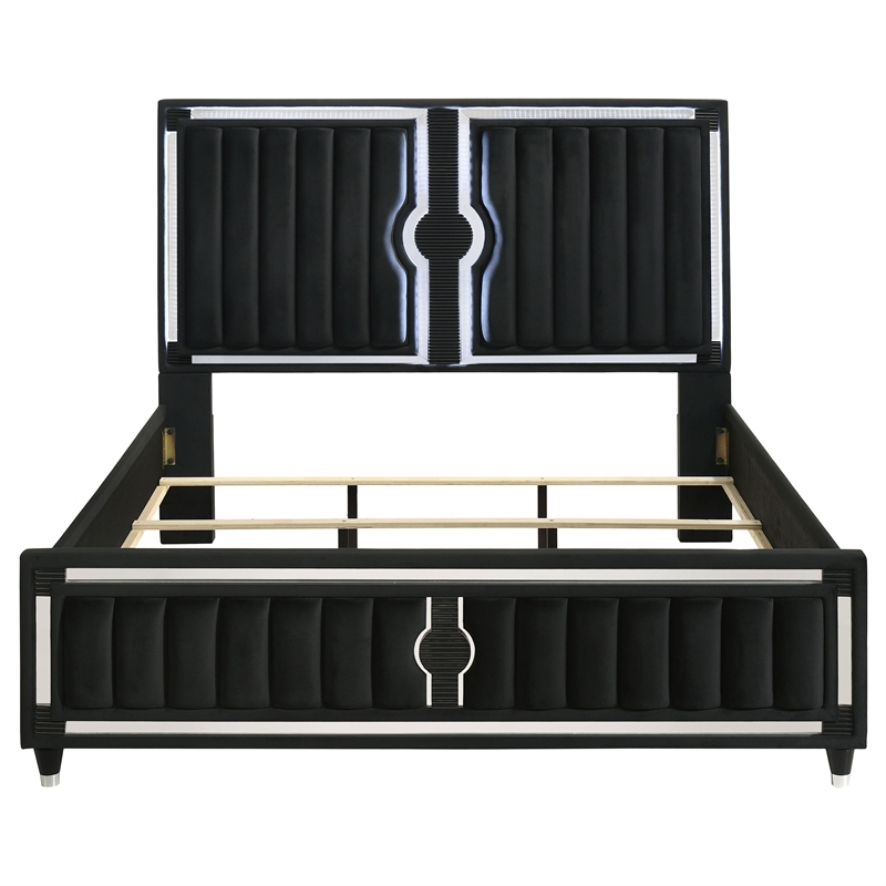 Coaster Ravenne California King LED Upholstered Velvet Panel Bed in Black