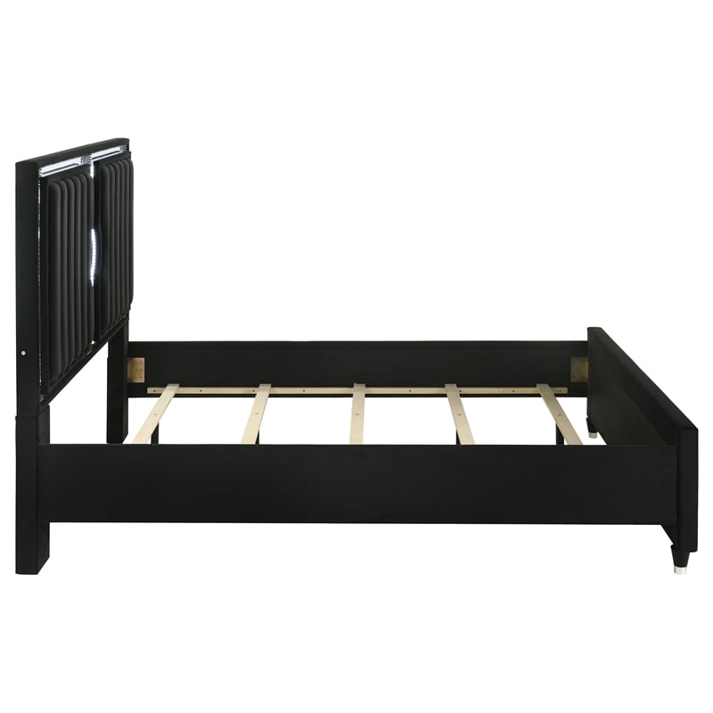 Coaster Ravenne California King LED Upholstered Velvet Panel Bed in Black