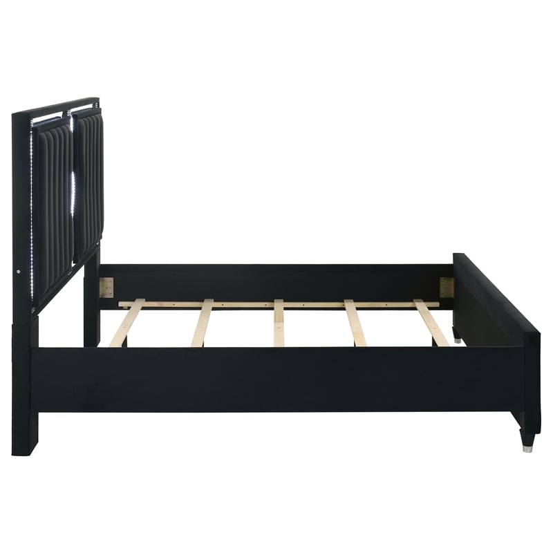 Coaster Ravenne Eastern King LED Upholstered Velvet Panel Bed in Black