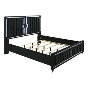 Coaster Ravenne Eastern King LED Upholstered Velvet Panel Bed in Black