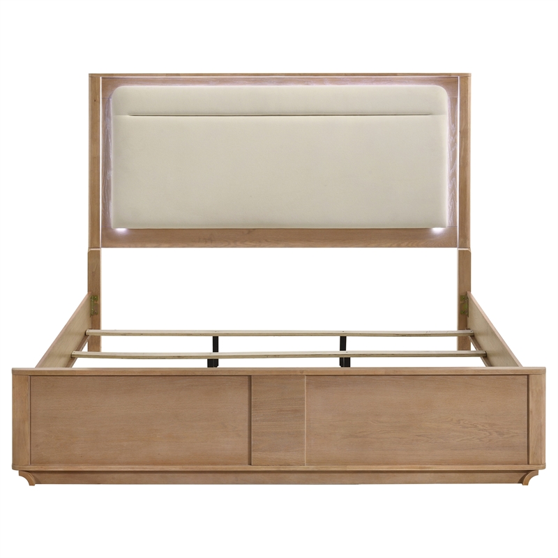 Coaster Leanne Eastern King Wood LED Panel Bed in Off White/Light Oak