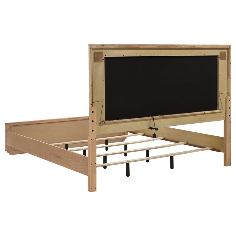 Coaster Leanne Eastern King Wood LED Panel Bed in Off White/Light Oak