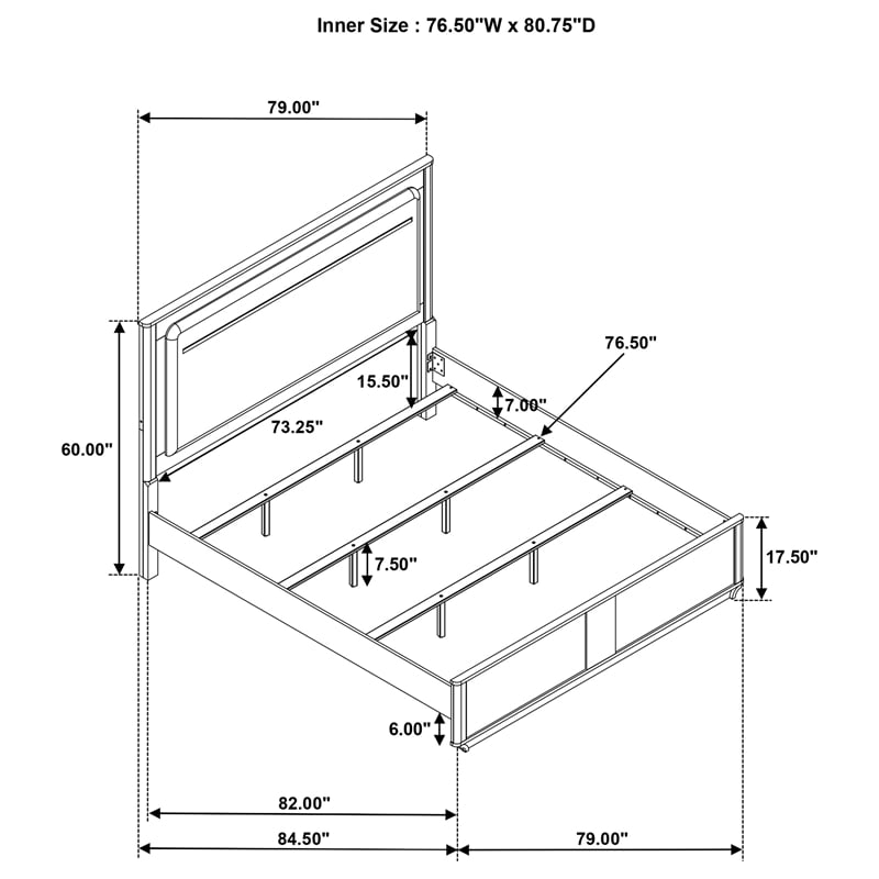 Coaster Leanne Eastern King Wood LED Panel Bed in Off White/Light Oak