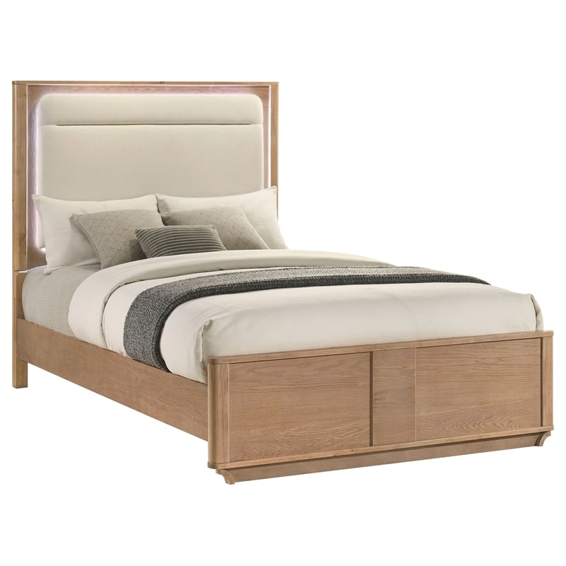 Coaster Leanne Queen Wood LED Panel Bed in Off White/Light Oak