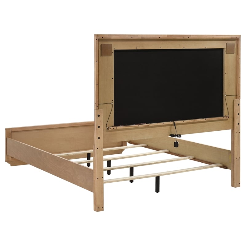 Coaster Leanne Queen Wood LED Panel Bed in Off White/Light Oak