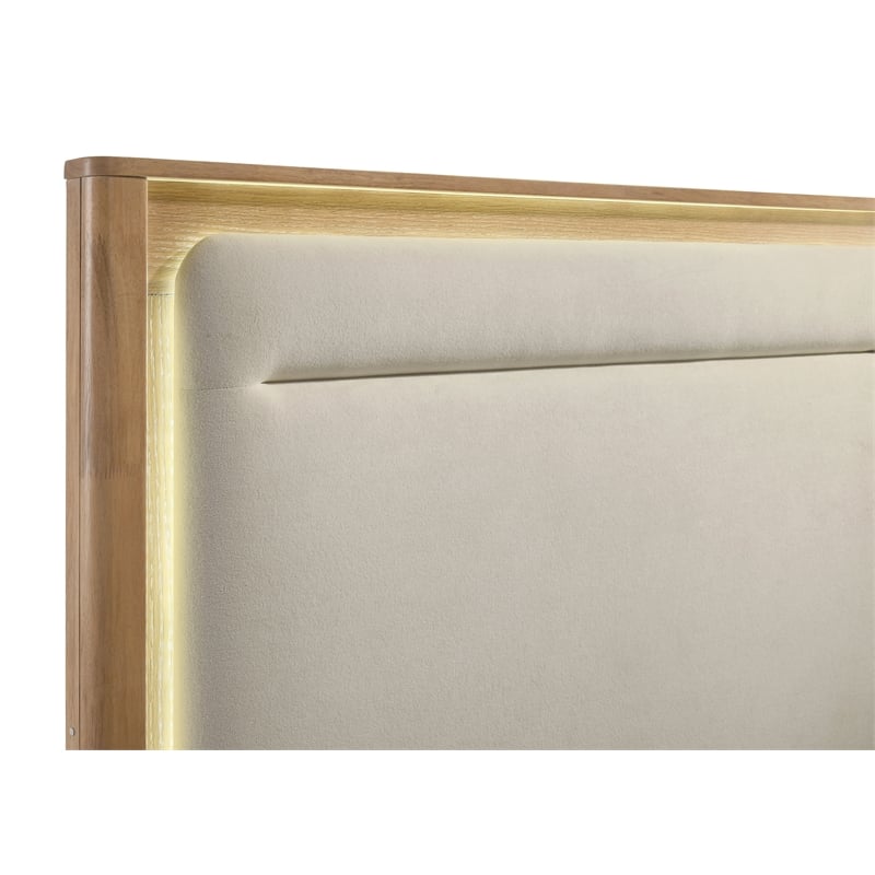 Coaster Leanne Queen Wood LED Panel Bed in Off White/Light Oak