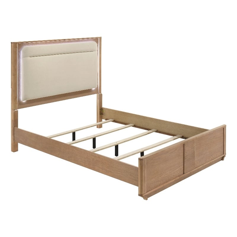Coaster Leanne Queen Wood LED Panel Bed in Off White/Light Oak