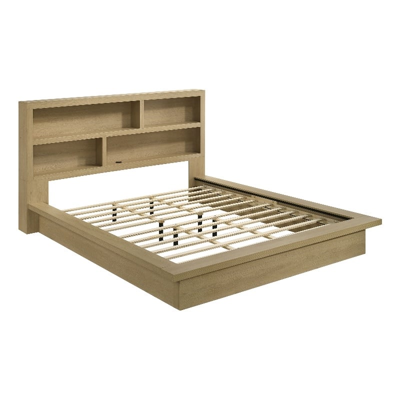 Coaster Hendricks Eastern King Wood Bookcase Platform Bed in Light Oak