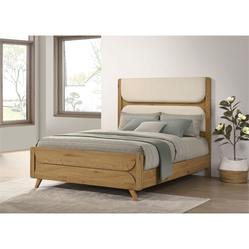 Coaster Bennett Mid-Century Queen Wood Panel Bed in Cream/Light Oak