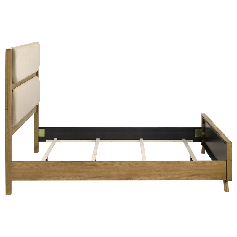 Coaster Bennett Mid-Century Queen Wood Panel Bed in Cream/Light Oak