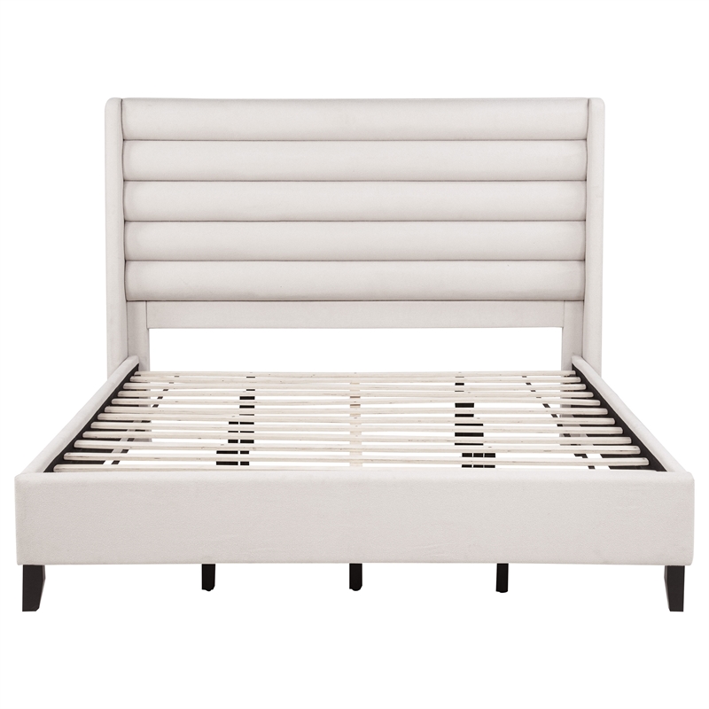 Coaster Leslie California King Upholstered Fabric Wingback Platform Bed in Beige