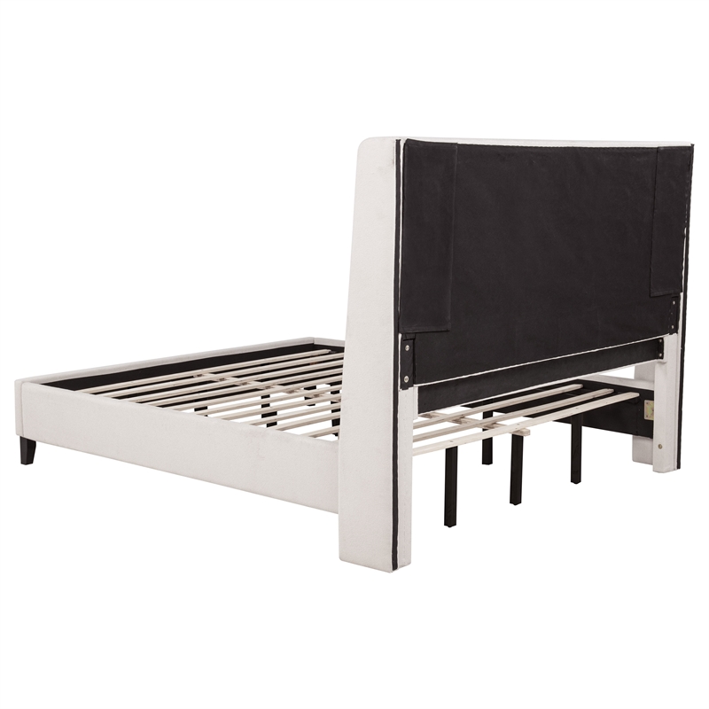 Coaster Leslie California King Upholstered Fabric Wingback Platform Bed in Beige