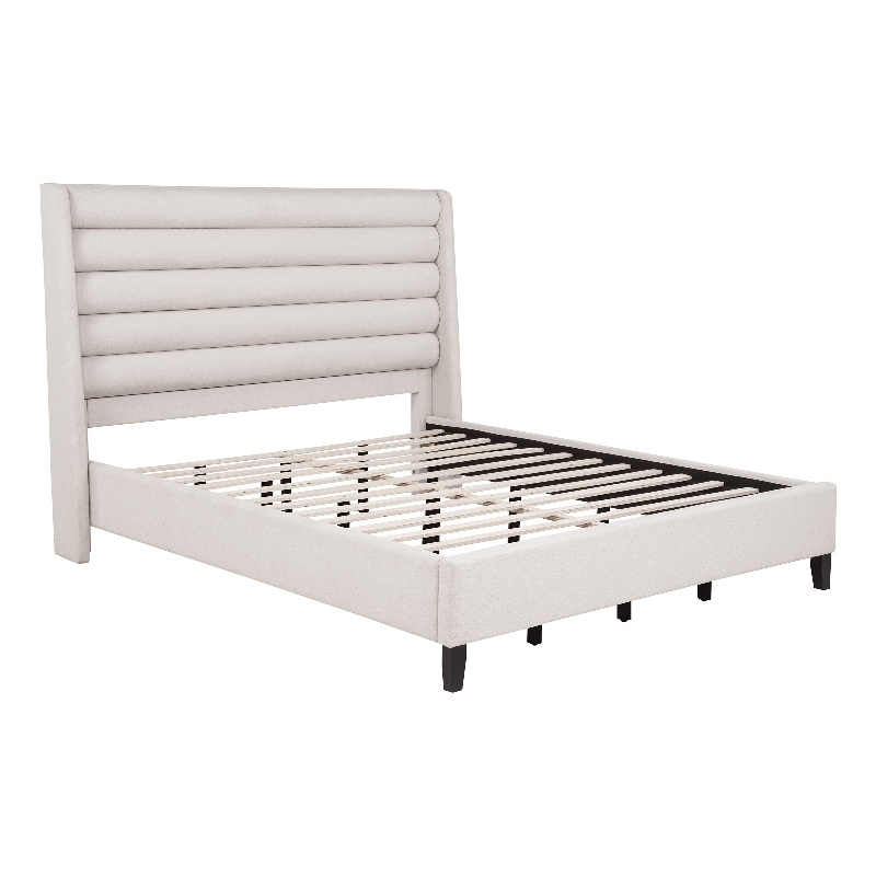 Coaster Leslie California King Upholstered Fabric Wingback Platform Bed in Beige