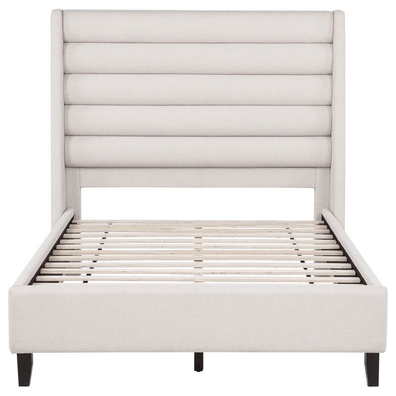 Coaster Leslie Full Upholstered Fabric Wingback Platform Bed in Beige