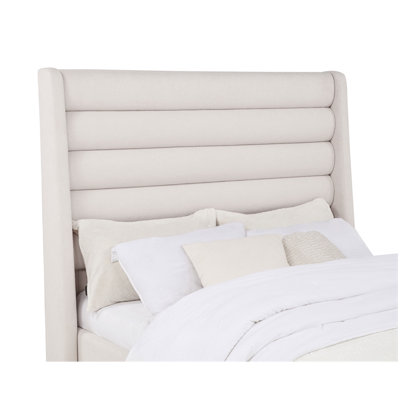 Coaster Leslie Full Upholstered Fabric Wingback Platform Bed in Beige