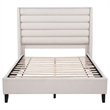 Coaster Leslie Queen Upholstered Fabric Wingback Platform Bed in Beige