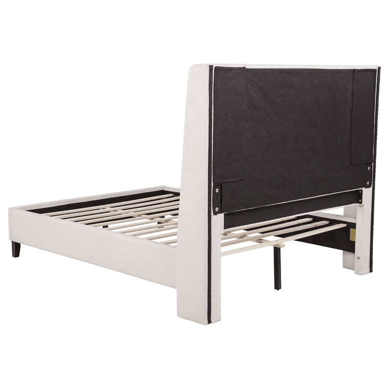 Coaster Leslie Queen Upholstered Fabric Wingback Platform Bed in Beige