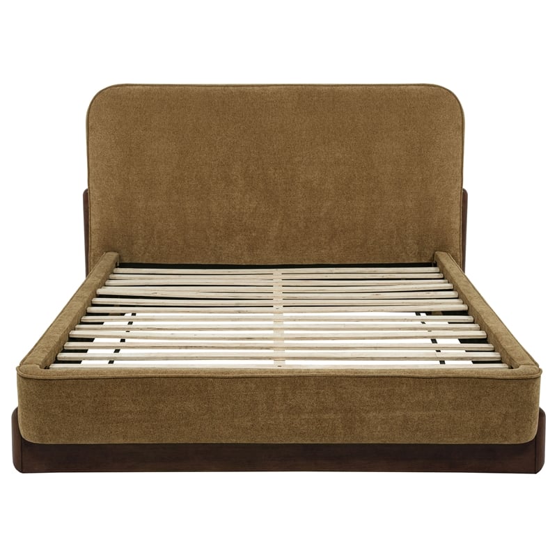 Coaster Baldacci Fabric Queen Platform Bed in Curry Yellow/Walnut