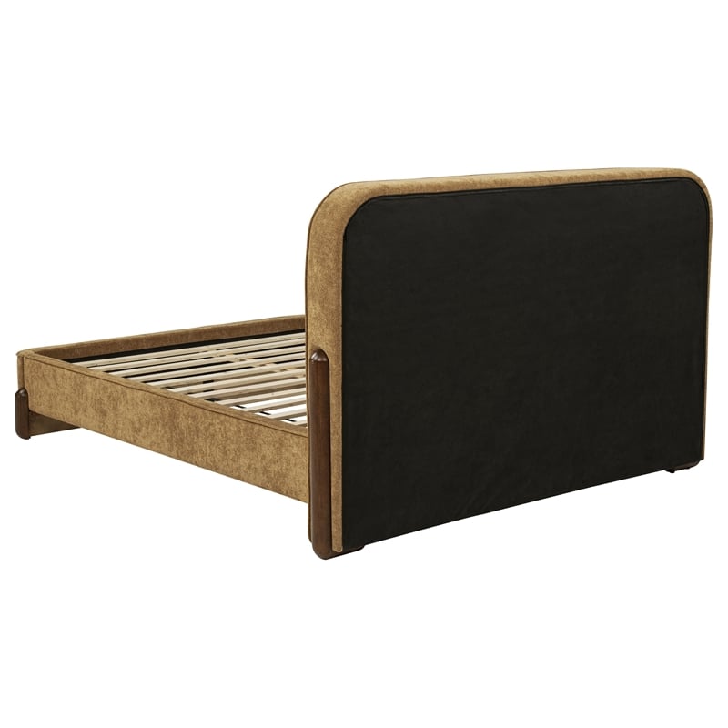 Coaster Baldacci Fabric Queen Platform Bed in Curry Yellow/Walnut
