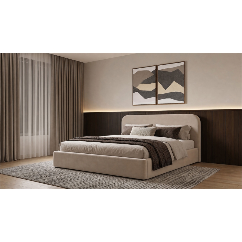 Coaster Anders Eastern King Upholstered Fabric Platform Bed in Beige