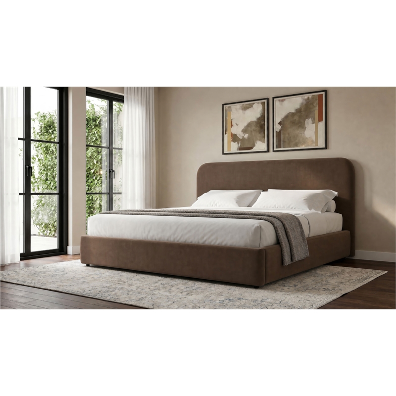 Coaster Anders Eastern King Upholstered Fabric Platform Bed in Chocolate