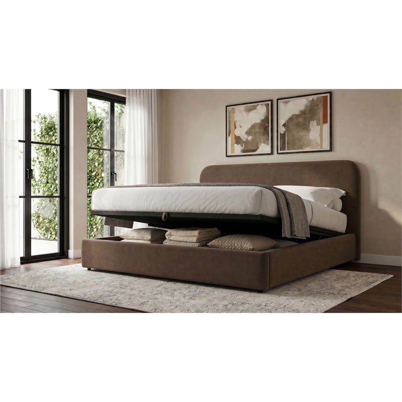 Coaster Anders Eastern King Upholstered Fabric Platform Bed in Chocolate