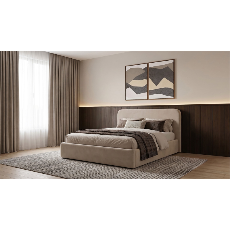 Coaster Anders Queen Upholstered Fabric Platform Bed in Beige