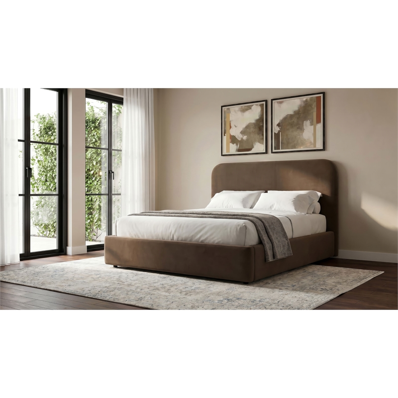 Coaster Anders Queen Upholstered Fabric Platform Bed in Chocolate