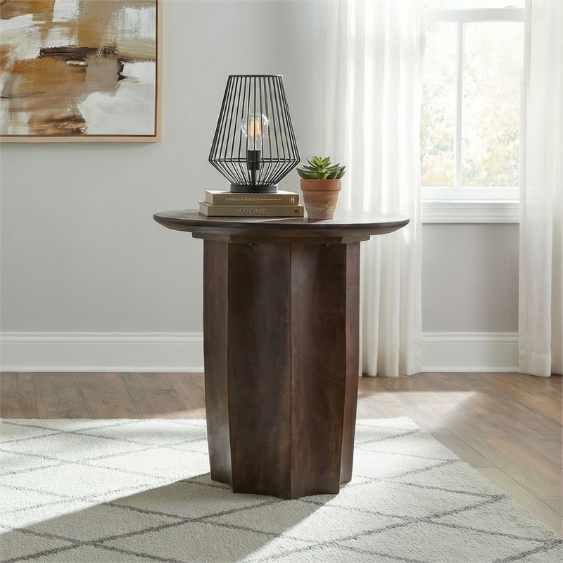 Coaster Cayenne Transitional Round Mango Wood Accent Side End Table in Walnut