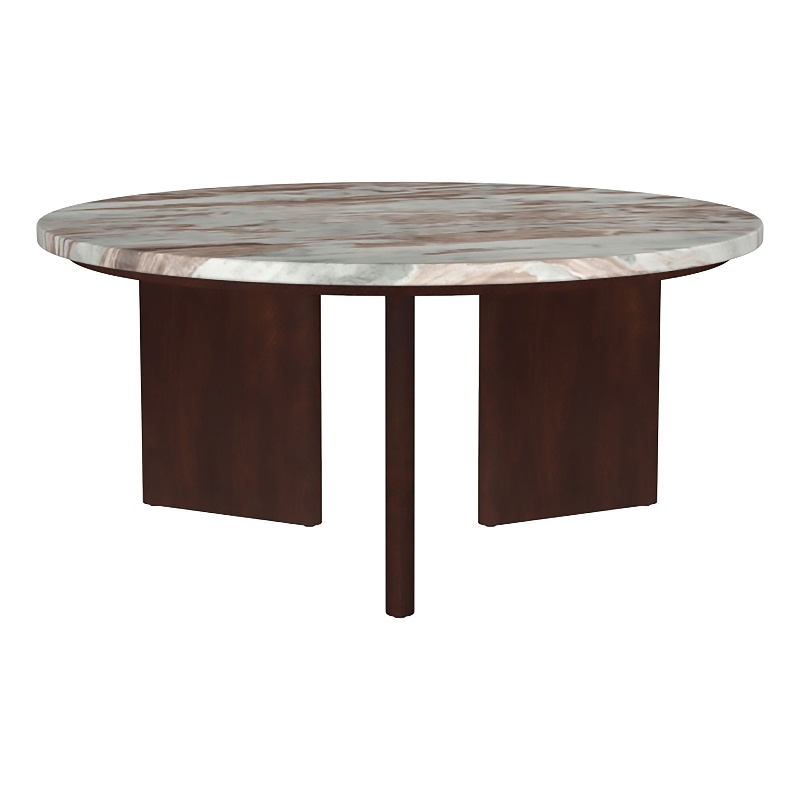 Coaster Jenna Transitional Round Marble Top Cocktail Coffee Table in Brown