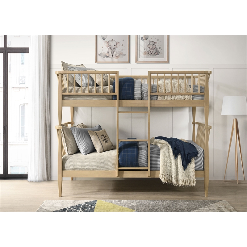 Coaster Abram Windsor Twin over Twin Wood Bunk Bed with Ladder in Almond