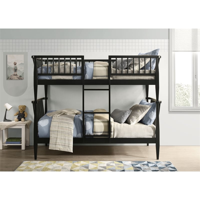 Coaster Abram Windsor Twin over Twin Wood Bunk Bed with Ladder in Black