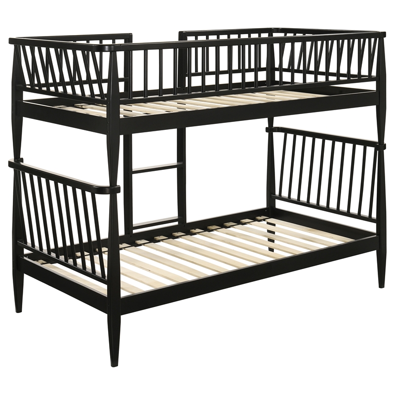 Coaster Abram Windsor Twin over Twin Wood Bunk Bed with Ladder in Black