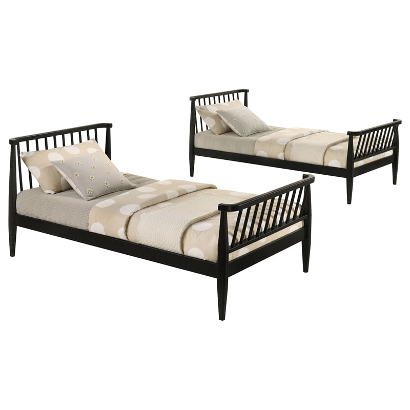 Coaster Abram Windsor Twin over Twin Wood Bunk Bed with Ladder in Black