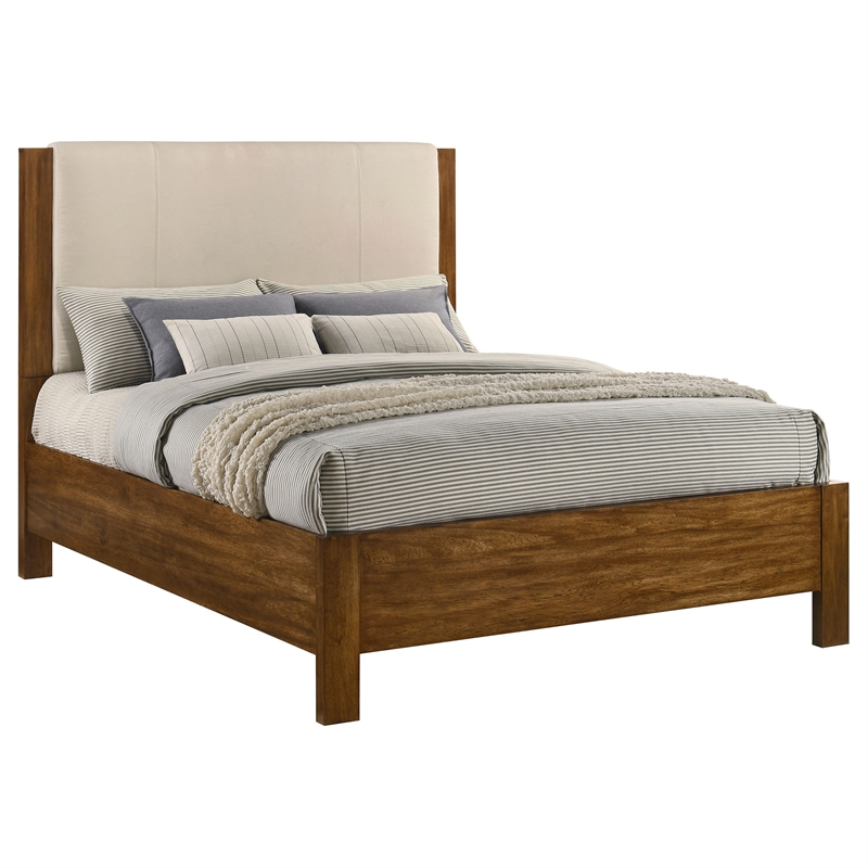 Coaster Adderley Transitional Queen Wood Panel Bed in Cream/Warm Brown