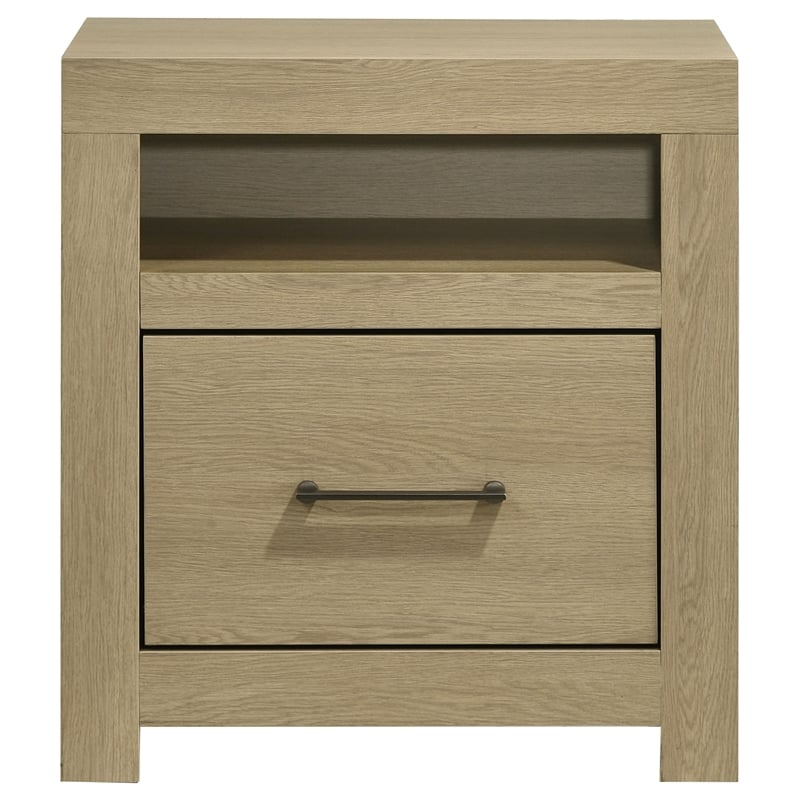 Coaster Hendricks 1-Drawer Wood Nightstand Bedside Table with Cubby in Light Oak