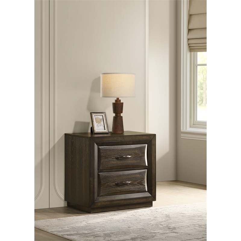 Coaster Atlas 2-Drawer Transitional Wood Nightstand Bedside Table in Dark Oak
