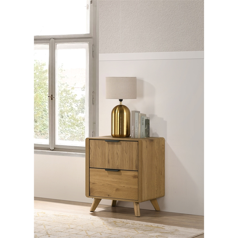 Coaster Bennett 2-Drawer Mid-Century Wood Nightstand Bedside Table in Light Oak