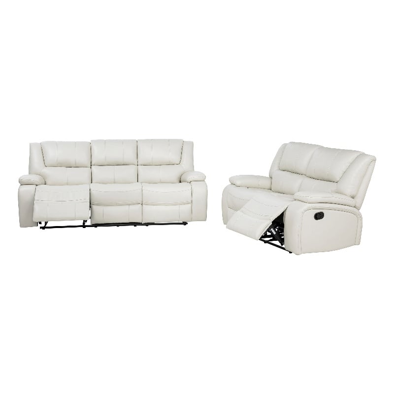 Coaster Camila 2-Piece Faux Leather Upholstered Reclining Sofa Set in White