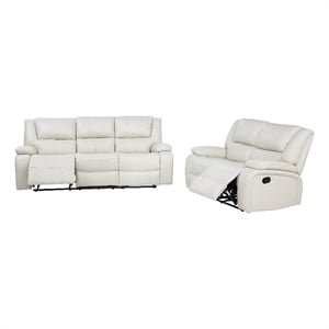 Coaster Camila 2-Piece Faux Leather Upholstered Reclining Sofa Set in White