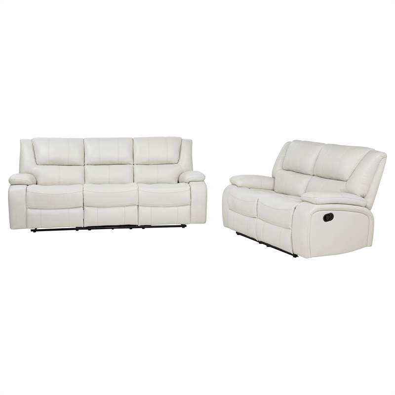 Coaster Camila 2-Piece Faux Leather Upholstered Reclining Sofa Set in White