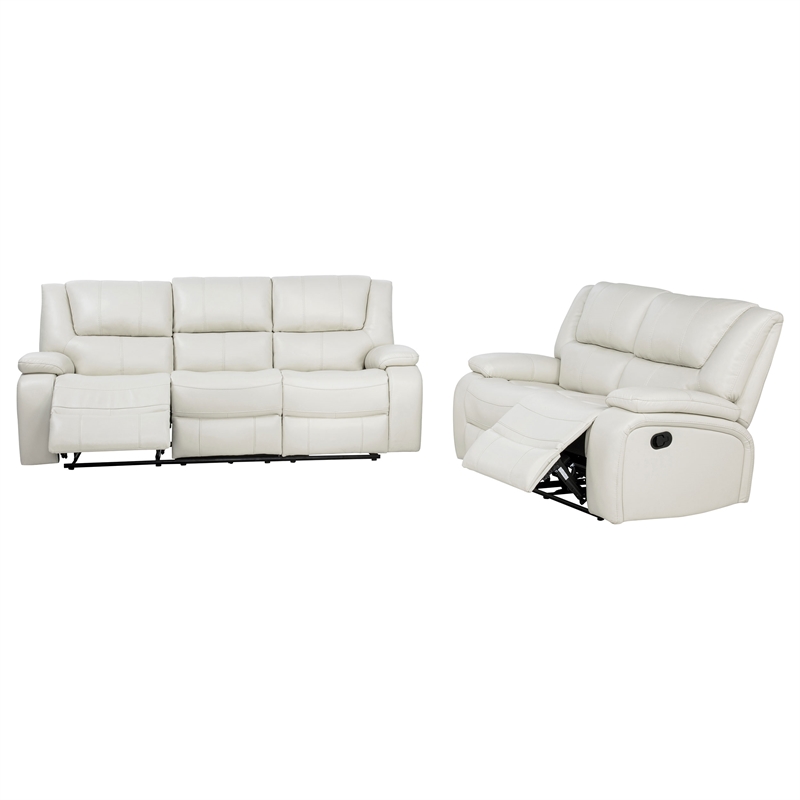 Coaster Camila 2-Piece Faux Leather Upholstered Reclining Sofa Set in White
