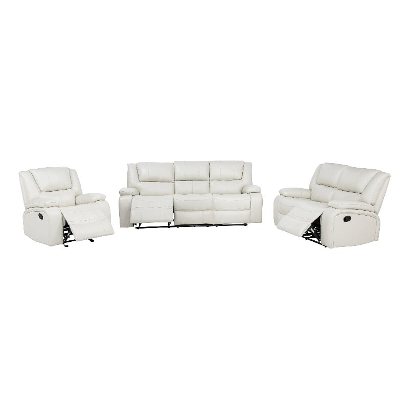 Coaster Camila 3-Piece Faux Leather Upholstered Reclining Sofa Set in White