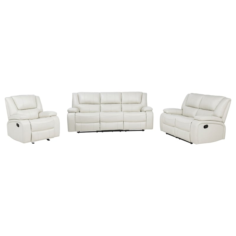 Coaster Camila 3-Piece Faux Leather Upholstered Reclining Sofa Set in White